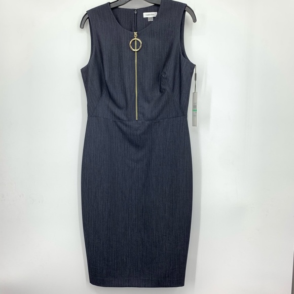 Calvin Klein Dark Denim Wash Dress w/ Zipper - Picture 1 of 13